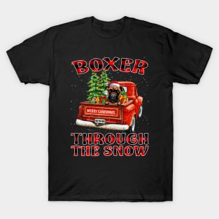 Christmas Boxer Through The Snow Dog Santa Truck Tree T-Shirt